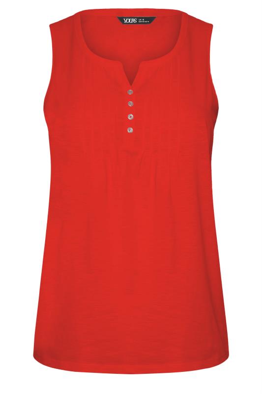 YOURS Plus Size Red Pintuck Henley Vest Top | Yours Clothing 5