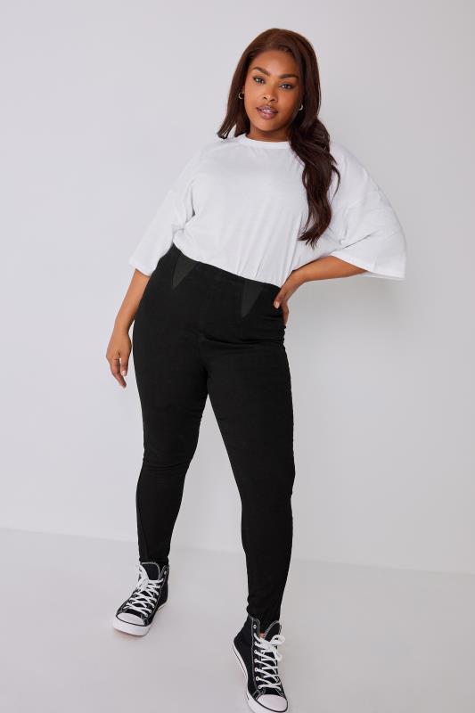 Plus Size Black Elasticated Insert Shaper Stretch Jeggings | Yours Clothing 1