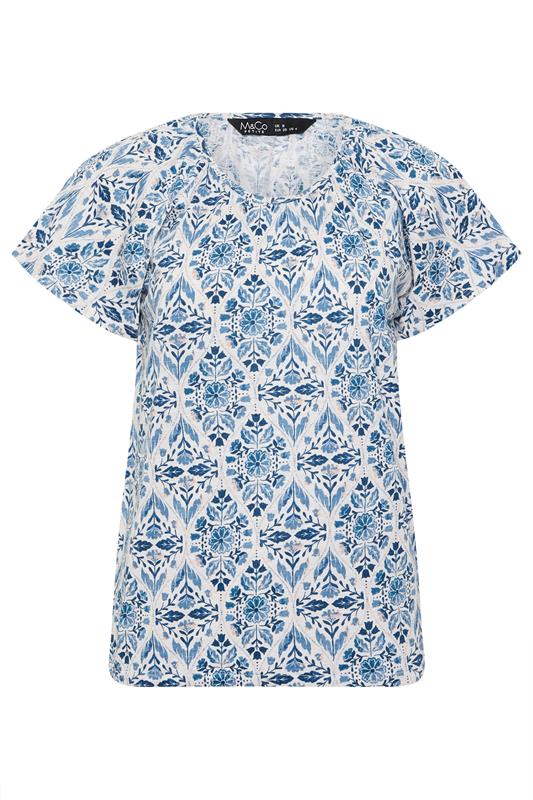 M&Co Petite Blue Floral Cotton Scoop Neck Top | M&Co 5
