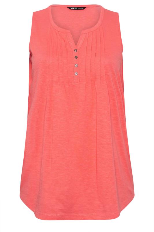 YOURS Plus Size Pink Pintuck Henley Style Vest Top | Yours Clothing 5
