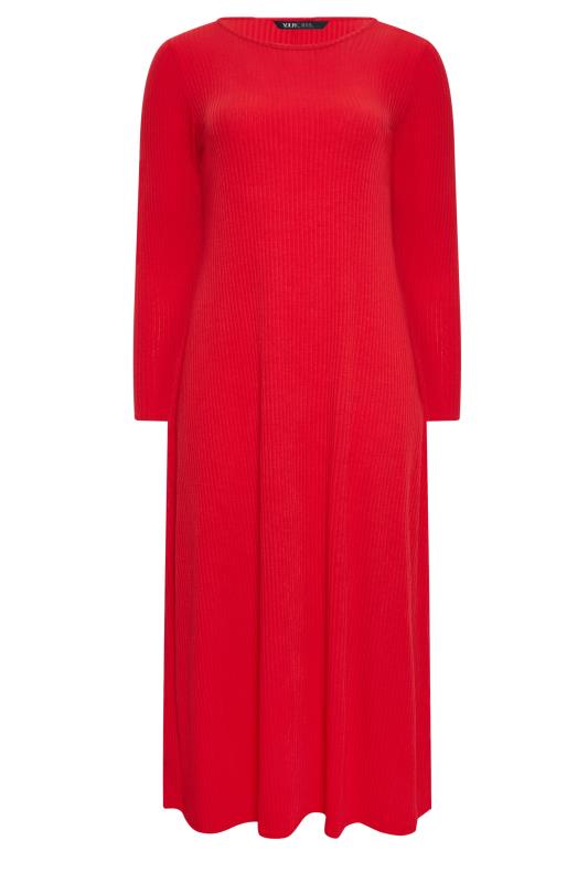 YOURS Curve Red Ribbed Long Sleeve Swing Dress | Yours Clothing 6