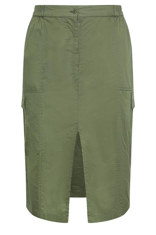 YOURS Plus Size Khaki Green Split Hem Cargo Midi Skirt | Yours Clothing 5