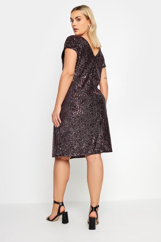 YOURS Plus Size Purple Sequin Embellished Velvet Midi Dress | Yours Clothing 3