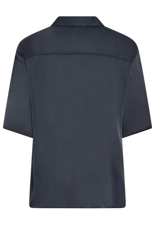 YOURS Curve Plus Size Navy Blue Satin Shirt | Yours Clothing  7