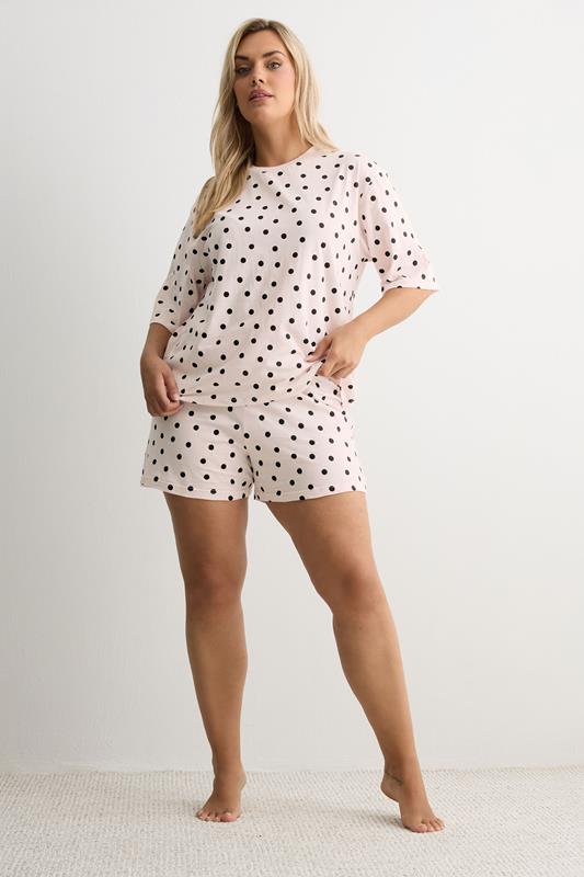YOURS Plus Size Pink Polka Dot Sleep Tee Top | Yours Clothing 1
