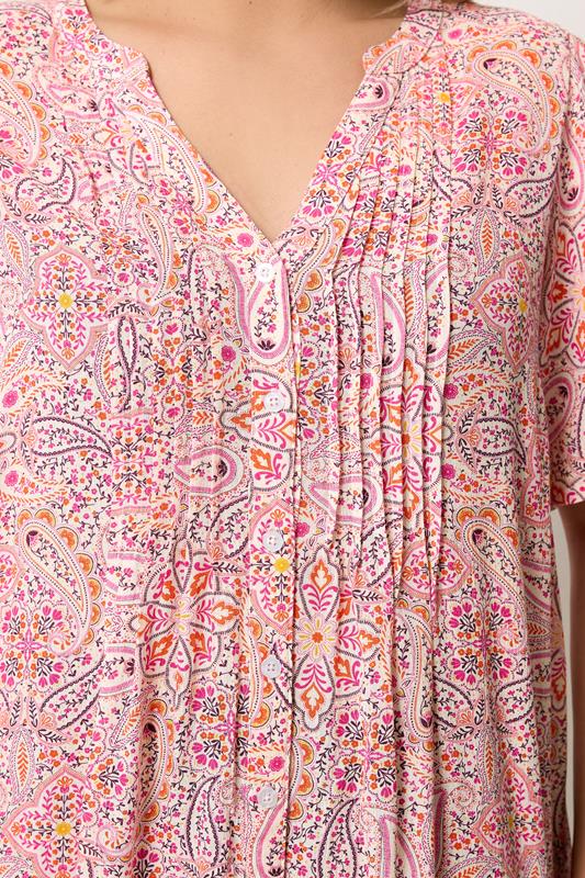 YOURS Plus Size Pink Paisley Print Pintuck Blouse | Yours Clothing 4