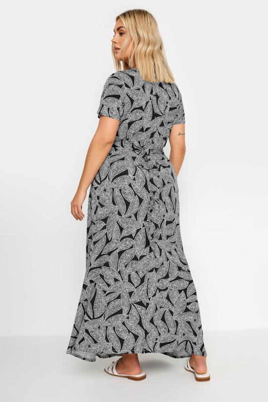 YOURS Plus Size Black Leaf Print Tie Maxi Dress | Yours Clothing 3