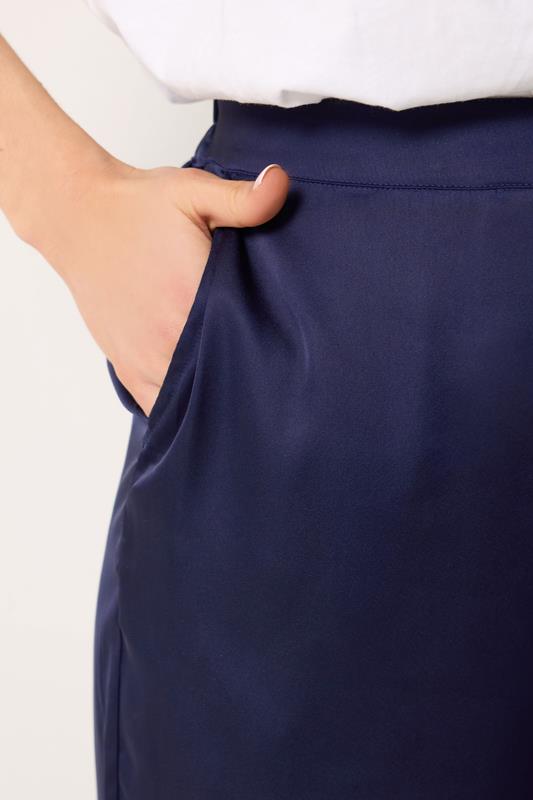 LTS Tall Women's Navy Blue Satin Wide Leg Trousers | Long Tall Sally 5