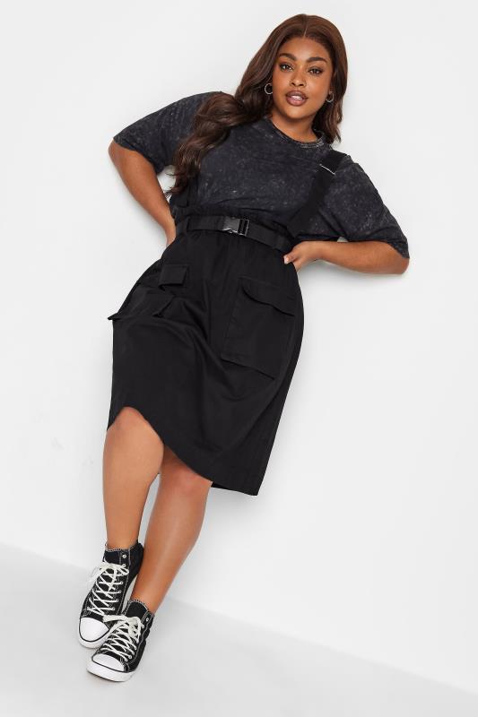 LIMITED COLLECTION Plus Size Black Utility Pinafore Midi Skirt | Yours Clothing 2