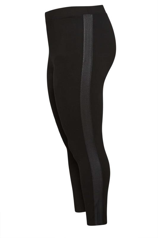 YOURS Plus Size Black Faux Leather Side Stripe Leggings | Yours Clothing 5