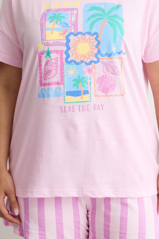 YOURS Plus Size Pink 'Seas The Day' Pyjama Set | Yours Clothing 4