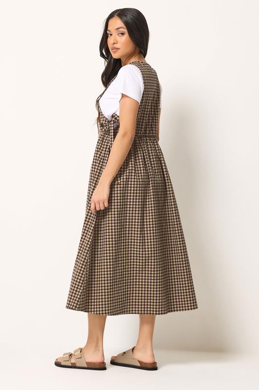 PixieGirl Petite Women's Brown Gingham Tie Side Pinafore Dress | PixieGirl 2