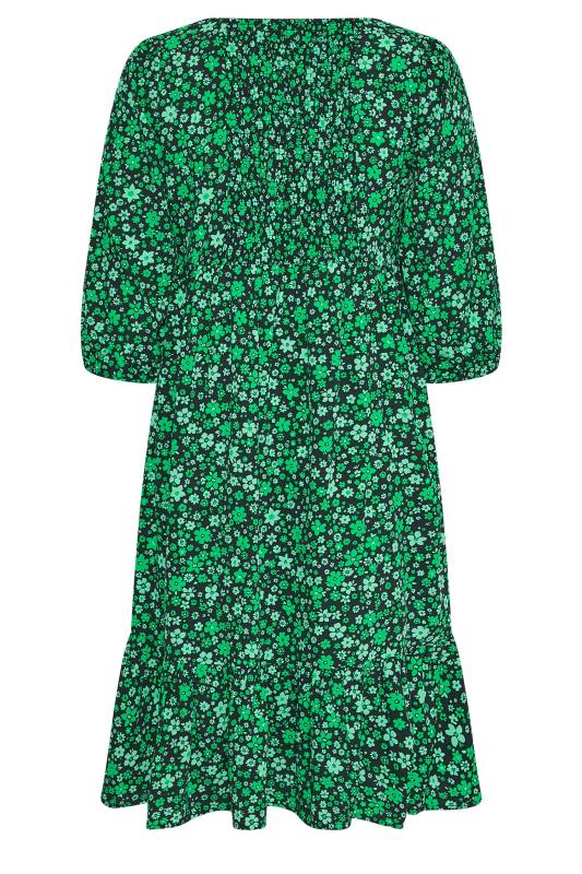 Curve Black & Green Floral Smock Midi Dress 8