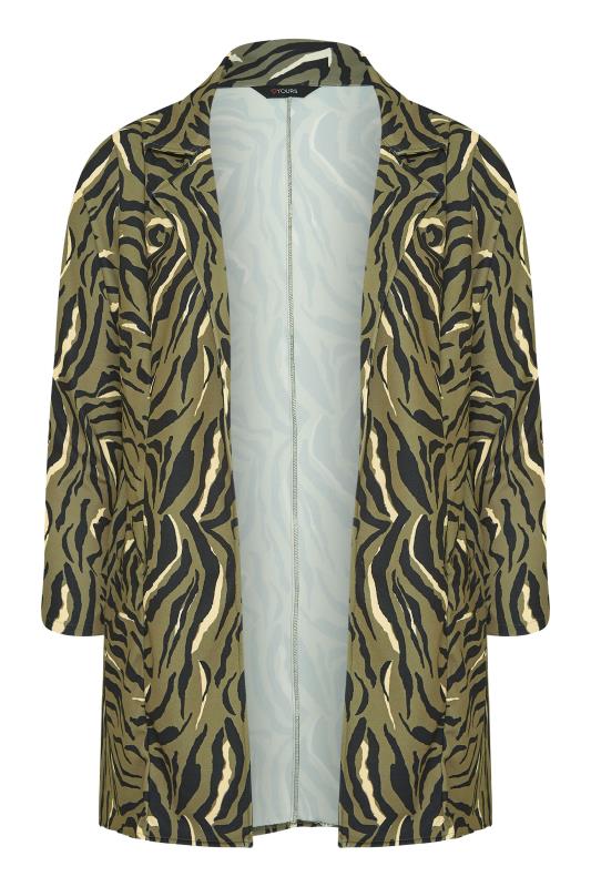 Plus Size Khaki Green Animal Print Longline Blazer | Yours Clothing 6