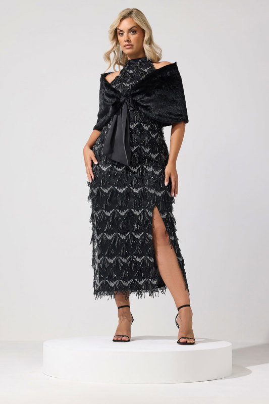 black fur shawl for dress Yours London Women's Plus Size Faux Size 14-16 Women's size:6