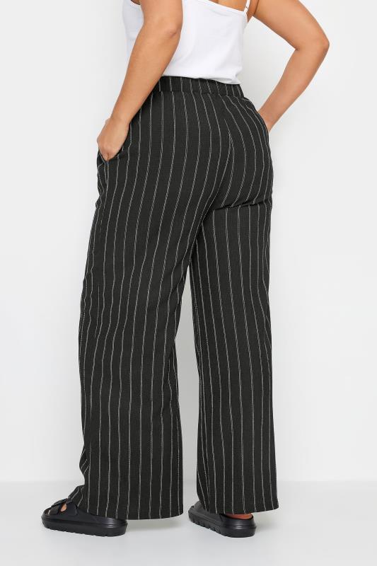 YOURS Plus Size Black Stripe Textured Wide Leg Trousers | Yours Clothing 3