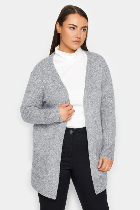 Plus Size  Evans Grey Marl Knitted Cardigan
