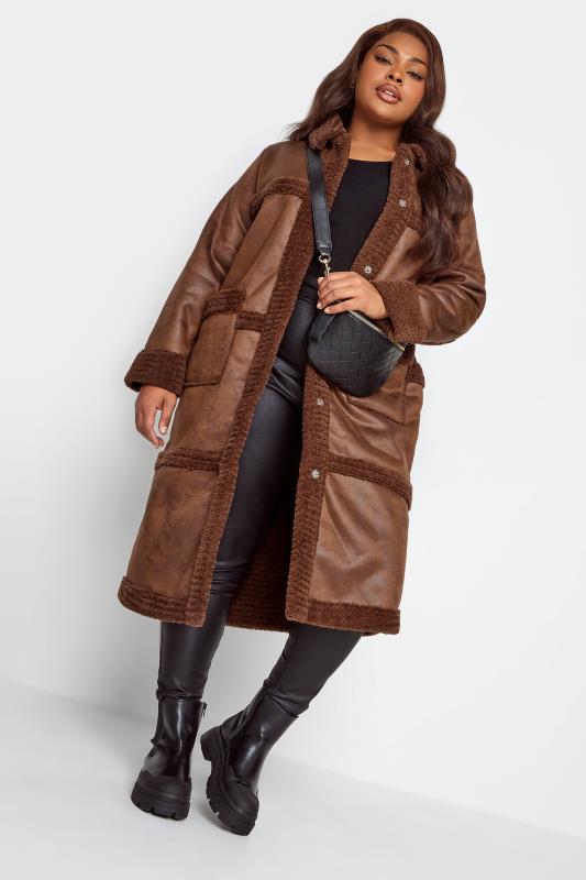 YOURS Curve Brown Faux Fur PU Jacket | Yours Clothing 3