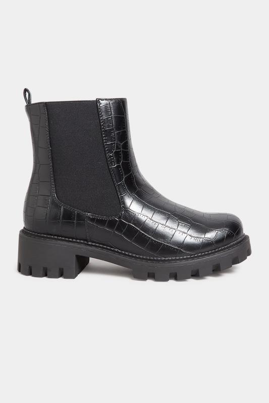 Black Croc Chunky Chelsea Boots In Wide E Fit & Extra Wide EEE Fit | Yours Clothing 3