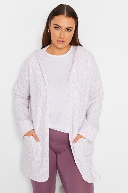 Plus Size  YOURS LUXURY Curve Purple Animal Print Hooded Faux Fur Jacket