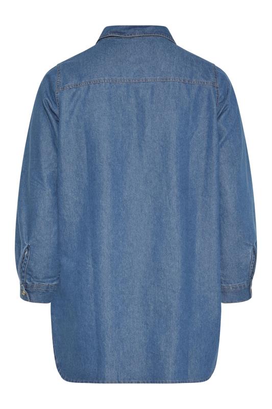 Plus Size Blue Long Sleeve Distressed Denim Shirt | Yours Clothing 7