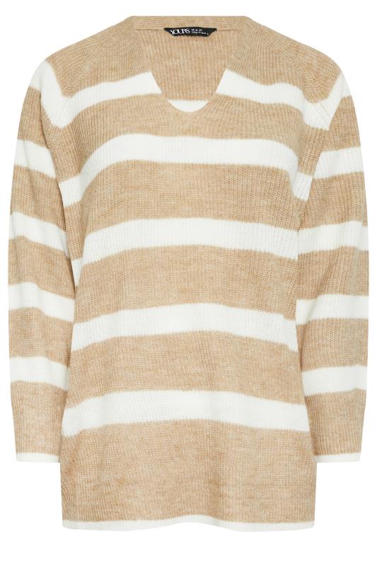YOURS Plus Size Beige Brown Stripe Knitted Jumper | Yours Clothing 5