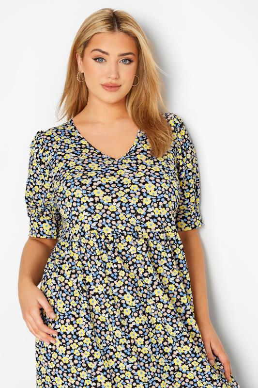 Plus Size Yellow & Blue Floral V-Neck Maxi Dress | Yours Clothing 4