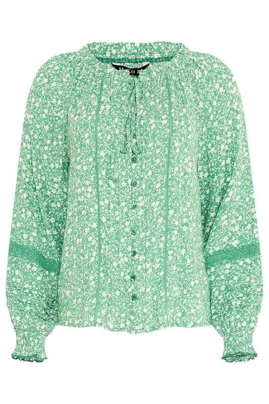 M&Co Green Floral Trim Detail Tie Neck Blouse | M&Co 6