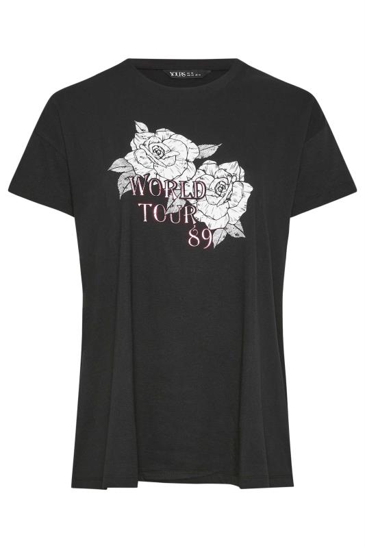 YOURS Plus Size Black 'World Tour' Rose Print T-Shirt | Yours Clothing 5