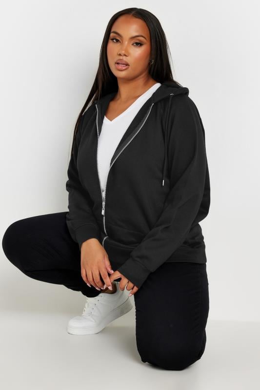 Plus Size  YOURS Curve Black Essential Zip Through Hoodie