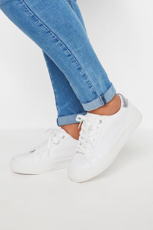 Plus Size  White Star Cut Out Trainers In Extra Wide EEE Fit