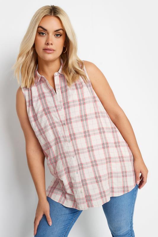 Plus Size  YOURS Curve Pink Check Sleeveless Shirt