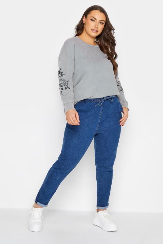 Plus Size Grey Embroidered Floral Print Sleeve Sweatshirt | Yours Clothing 2