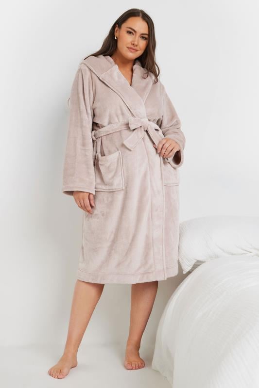 YOURS Plus Size Pink Hooded Dressing Gown | Yours Clothing 1