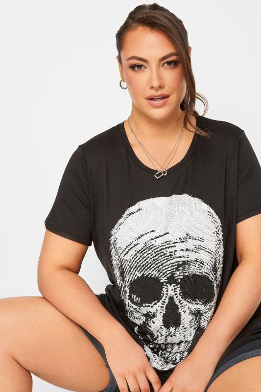 YOURS Curve Plus Size Black Stud Embellished Skull Print T-Shirt | Yours Clothing  4