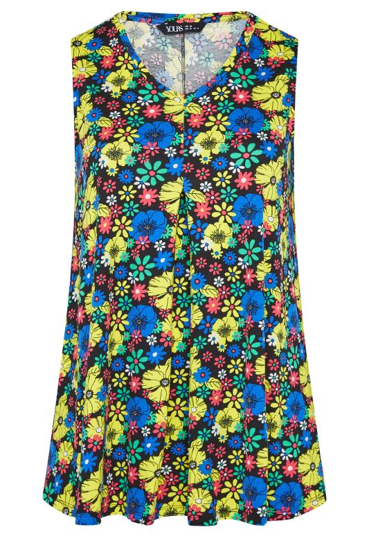 YOURS Plus Size Black & Yellow Ditsy Print Pleat Front Vest Top | Yours Clothing 6