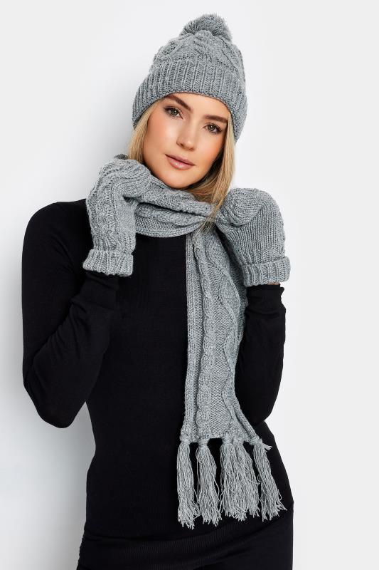  Tallas Grandes Grey Cable Knit Scarf Hat & Gloves Set
