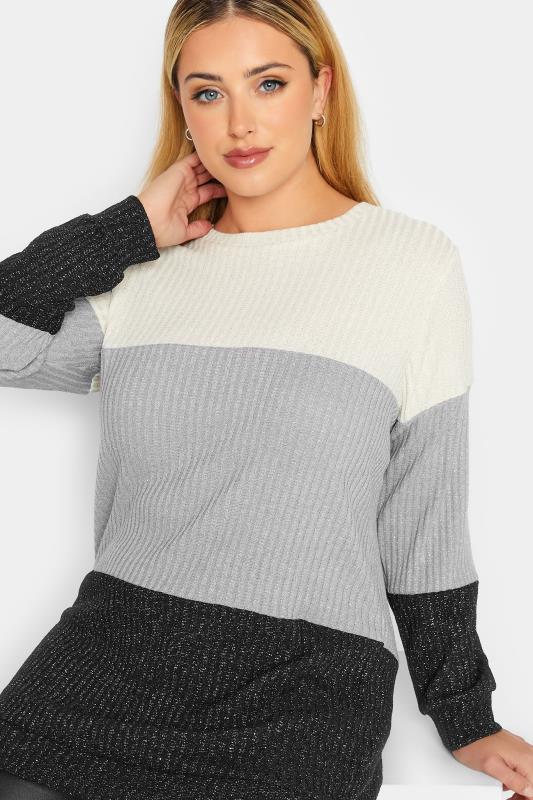 YOURS LUXURY Curve Grey Colour Block Soft Touch Metallic Jumper | Yours Clothing 1