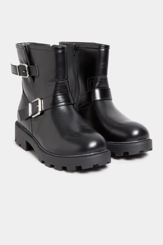 Black Buckle Biker Boot In Wide E Fit & Extra Wide EEE Fit | Yours Clothing 2