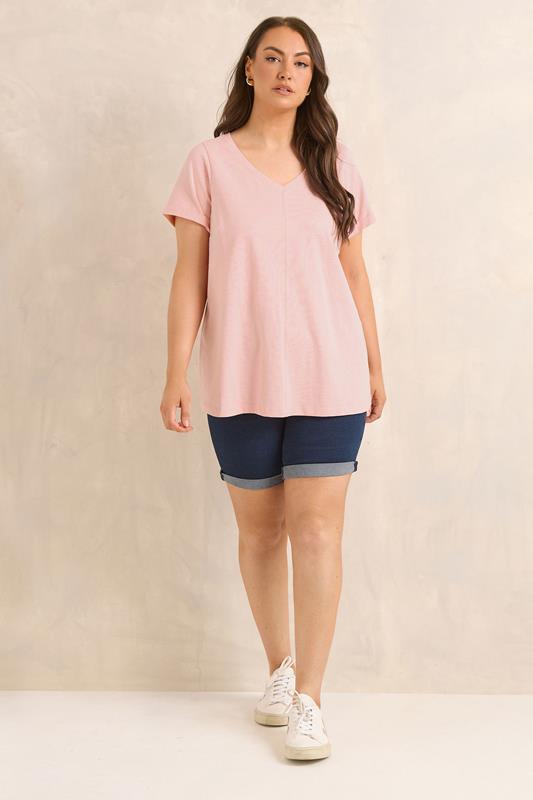 EVANS Plus Size Blush Pink V-Neck Cotton T-Shirt | Evans 1