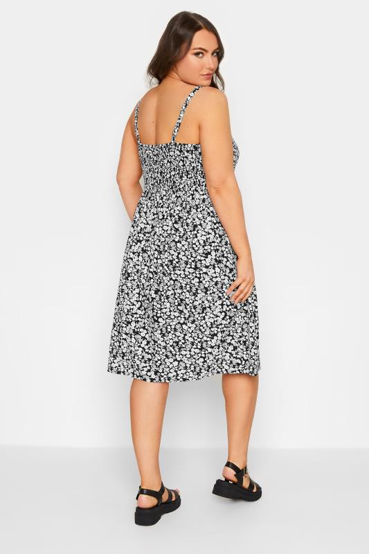 YOURS Plus Size Black Ditsy Floral Strappy Sundress | Yours Clothing 3