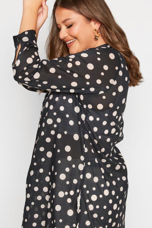 Plus Size Black Polka Dot Print Button Through Shirt | Yours Clothing 5