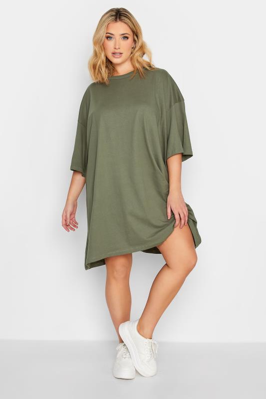 Plus-Size Khaki Green Oversized Tunic T-Shirt | Yours Clothing 3
