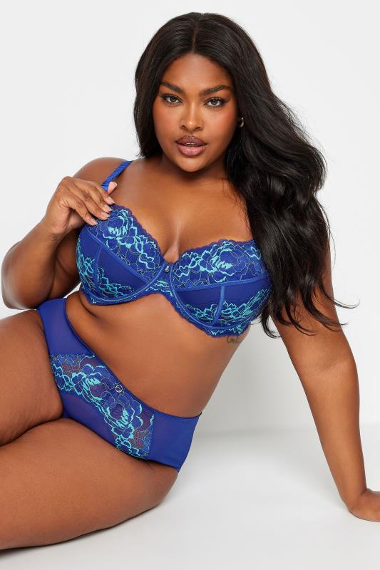  Grande Taille YOURS Curve Navy Blue Contrast Lace Detail Padded Bra