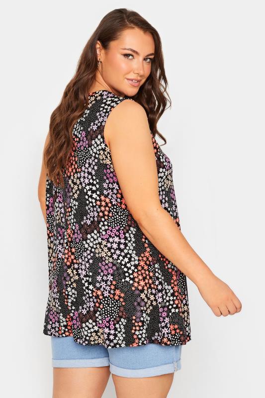 YOURS Plus Size Black Ditsy Print Pleat Front Vest Top | Yours Clothing 3