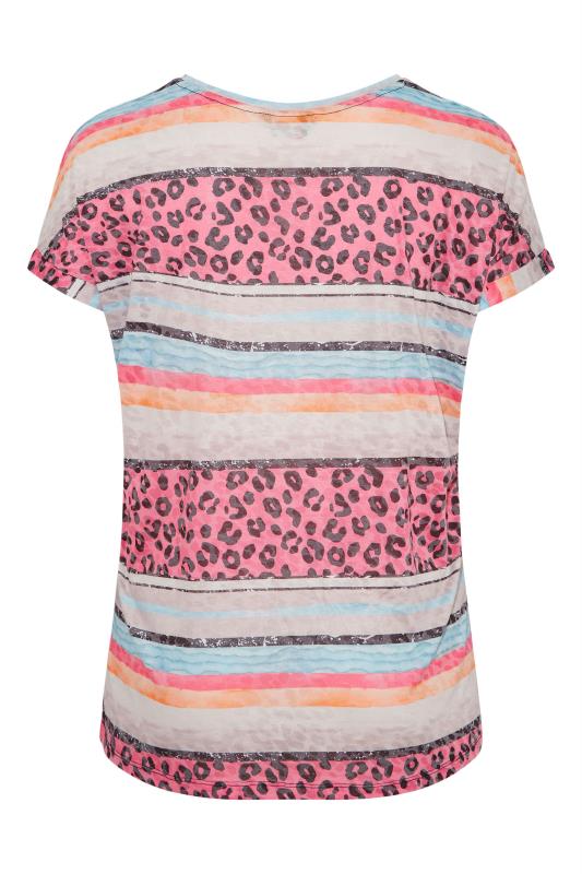 Curve Pink Leopard Print Colour Block T-Shirt 7