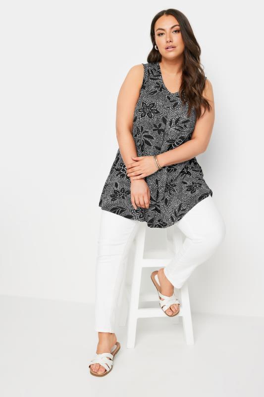YOURS Plus Size Black Abstract Floral Print Swing Vest Top | Yours Clothing 3