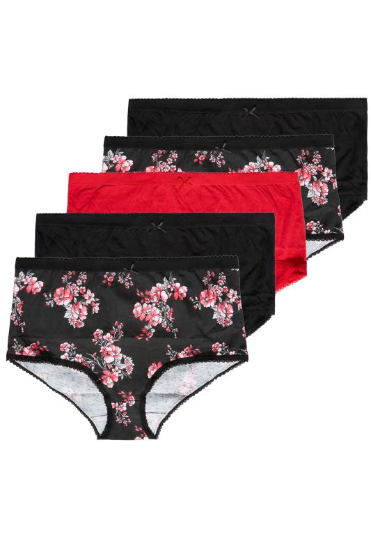5 PACK Curve Red & Black Floral Lace Full Briefs 2
