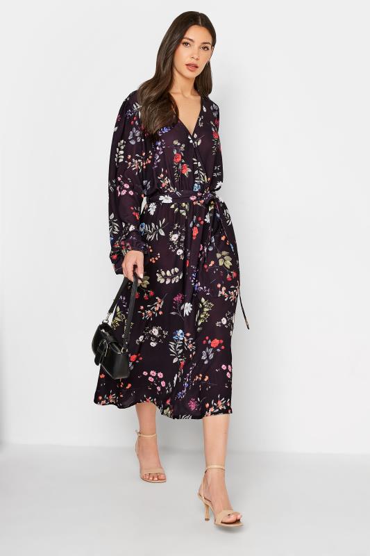 LTS Tall Women's Black Floral Wrap Dress | Long Tall Sally 1