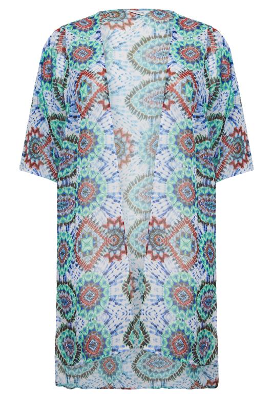 YOURS Plus Size Blue Tie Dye Aztec Print Kimono | Yours Clothing 7